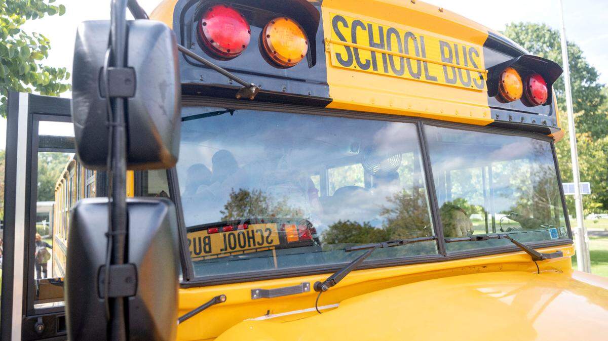 Students from Our Lady of Victory load into the bus after school on Friday, Sept. 22, 2023. 