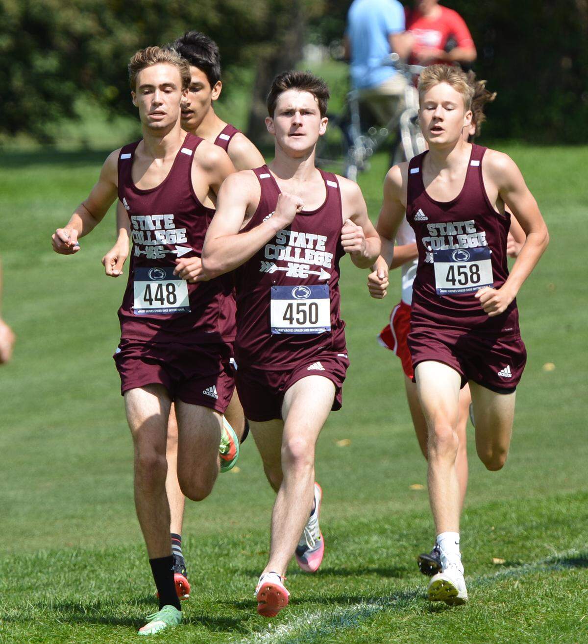 State College’s Trent Dinant, Charle Endres and Nick Sloff compete at the Harry Groves Invitational at Penn State on Friday, Sept. 10, 2021.