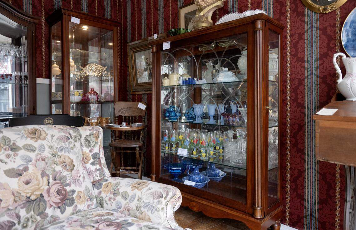 A vintage Pulaski curio cabinet is pictured at The Great Mish Mosh in Bellefonte. 