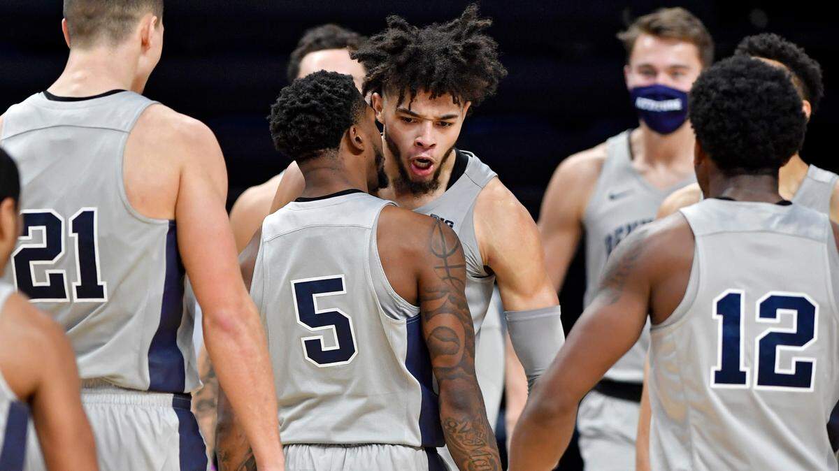 Penn State’s Seth Lundy celebrates a basket during the game against VCU on Wednesday, Dec. 2, 2020 at the Bryce Jordan Center in State College, Pa. Penn State won 72-69.