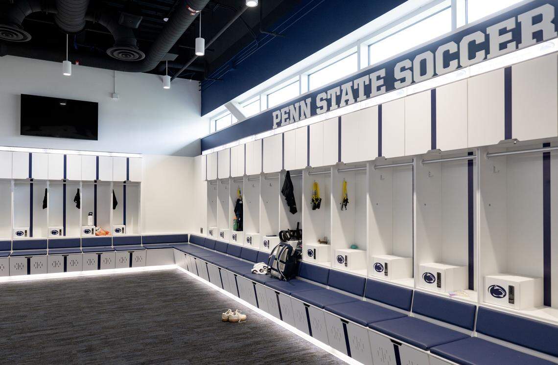 The Penn State women’s soccer locker room in the Jeffrey Field Soccer Complex.