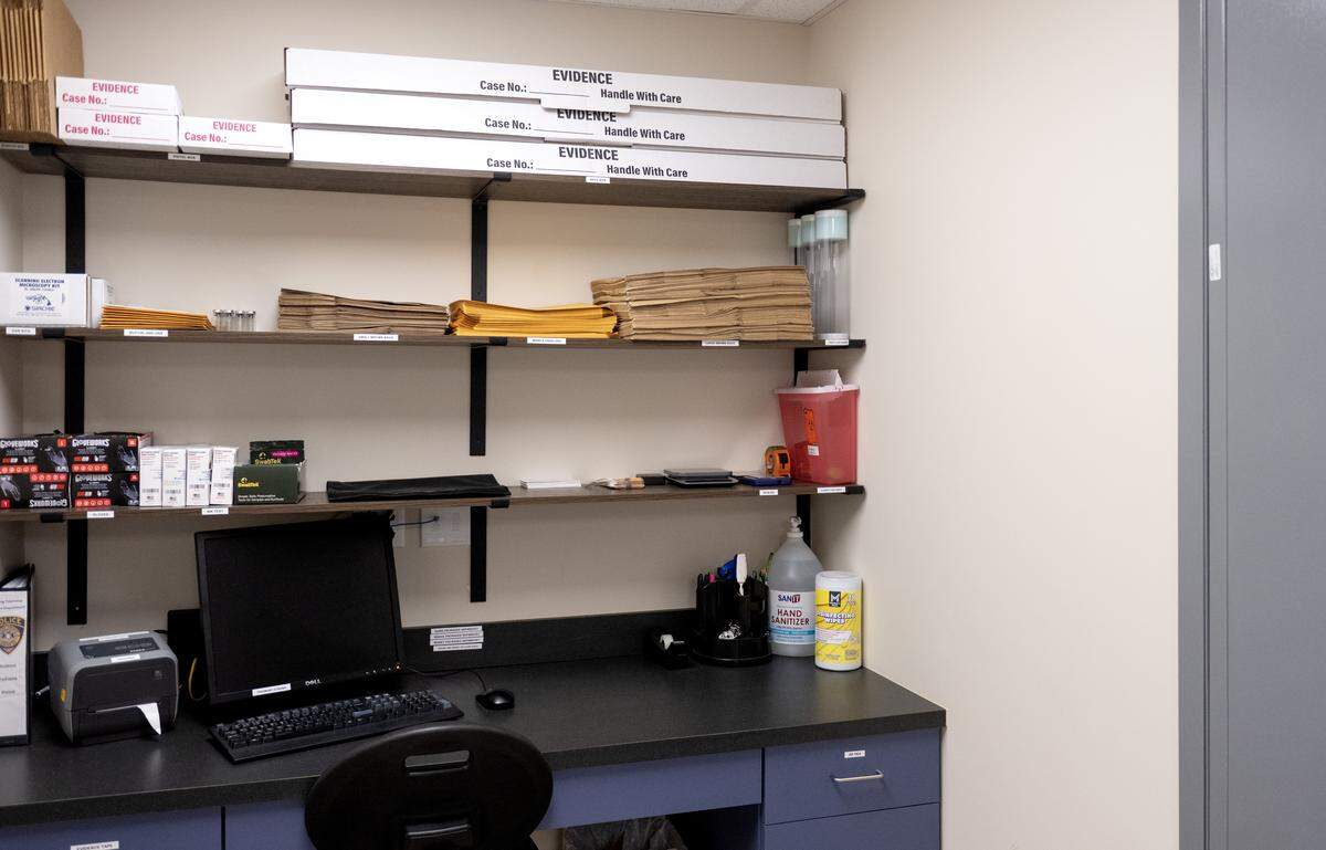 A new evidence entering area at the Spring Township Police Department station on Wednesday, Sept. 10, 2025. Officers can organize and label evidence before placing it in a secure locker for the detective.  