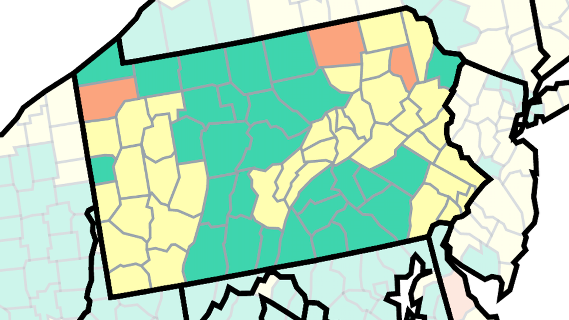 New COVID cases relatively flat in PA. Here are the 3 counties at a high community level