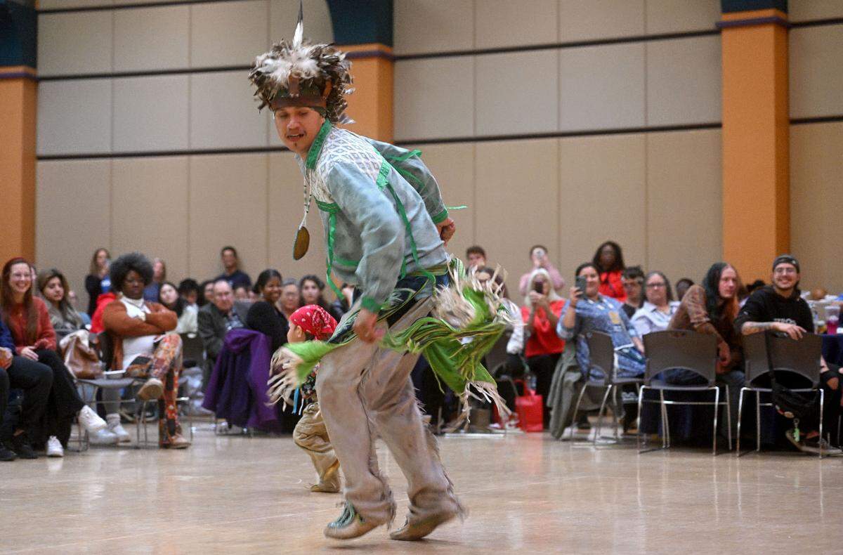 Smoke dancer Jake George performs during the Indigenous Peoples Day Feast on Monday, Oct. 9, 2023 at the HUB Robeson Center on the Penn State campus.