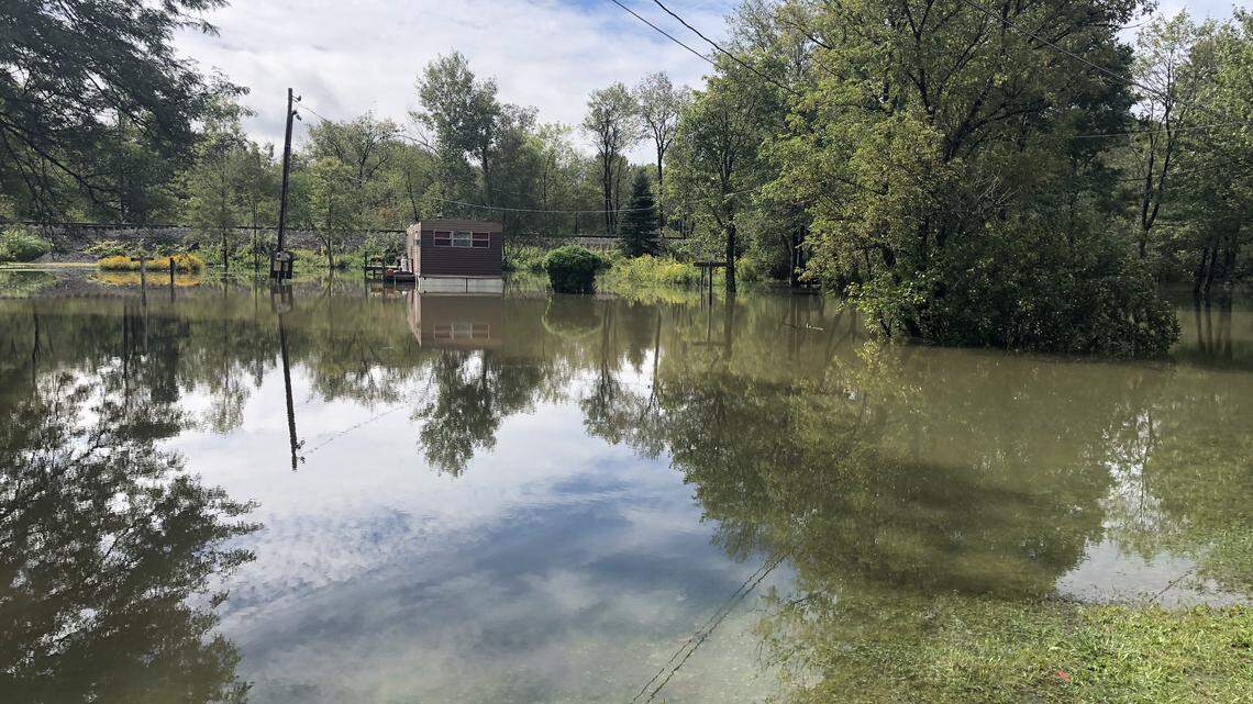 Curtin Park Trailer Court in Osceola Mills is submerged in water Tuesday after flooding hit the area.