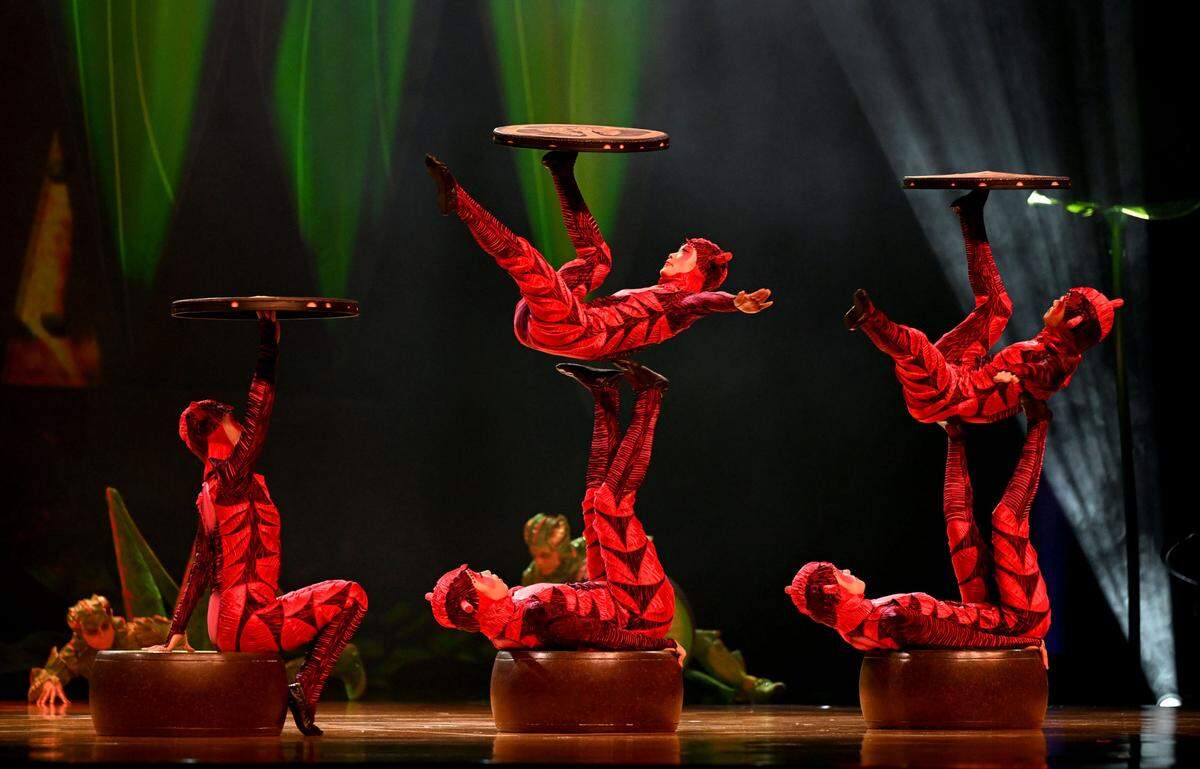 Foot jugglers in the Cirque du Soleil show "Ovo" at the Bryce Jordan Center on Thursday, March 27, 2025.
