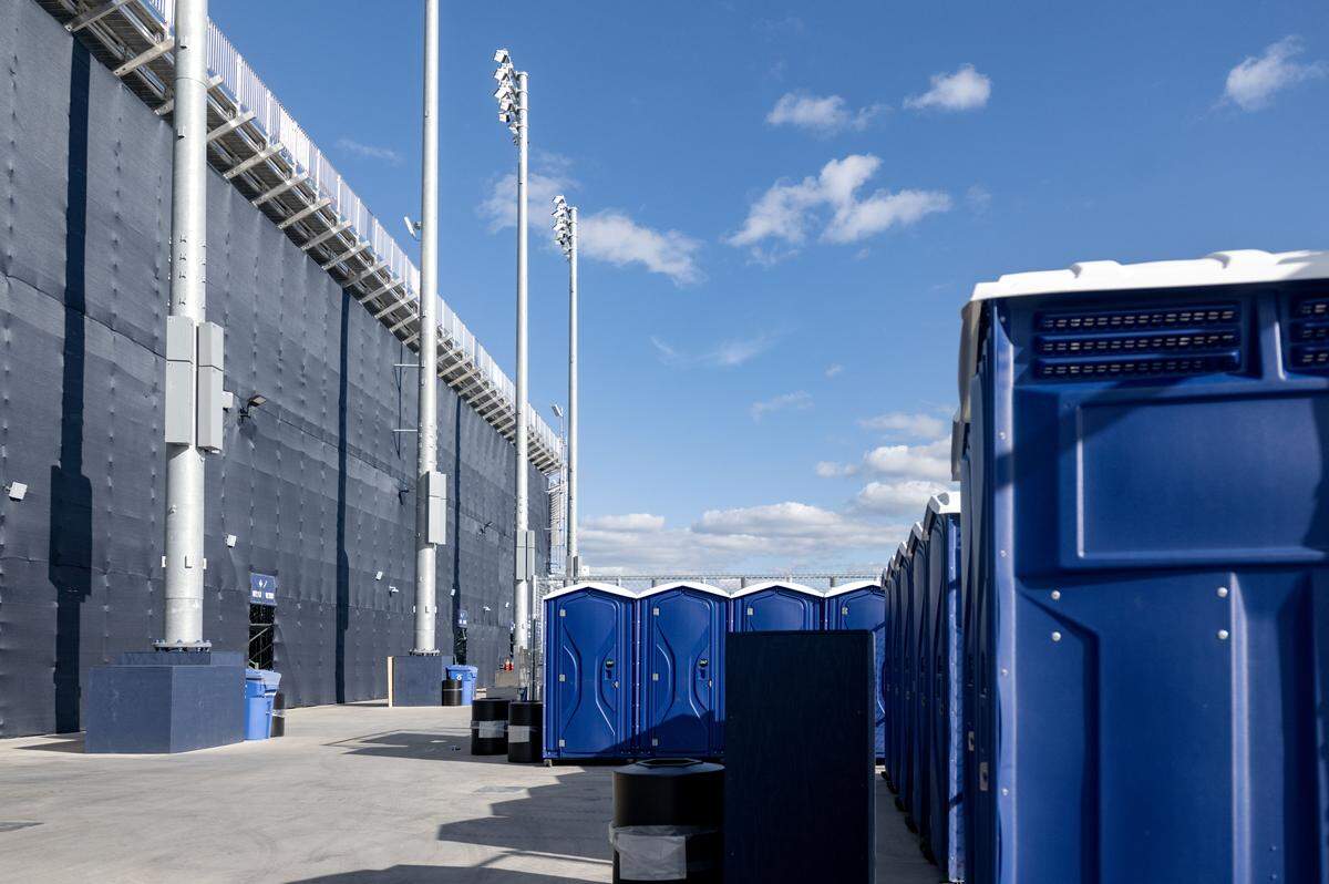 Portable bathrooms by the temporary stands on the west side of Beaver Stadium on Friday, Aug. 29, 2025.  