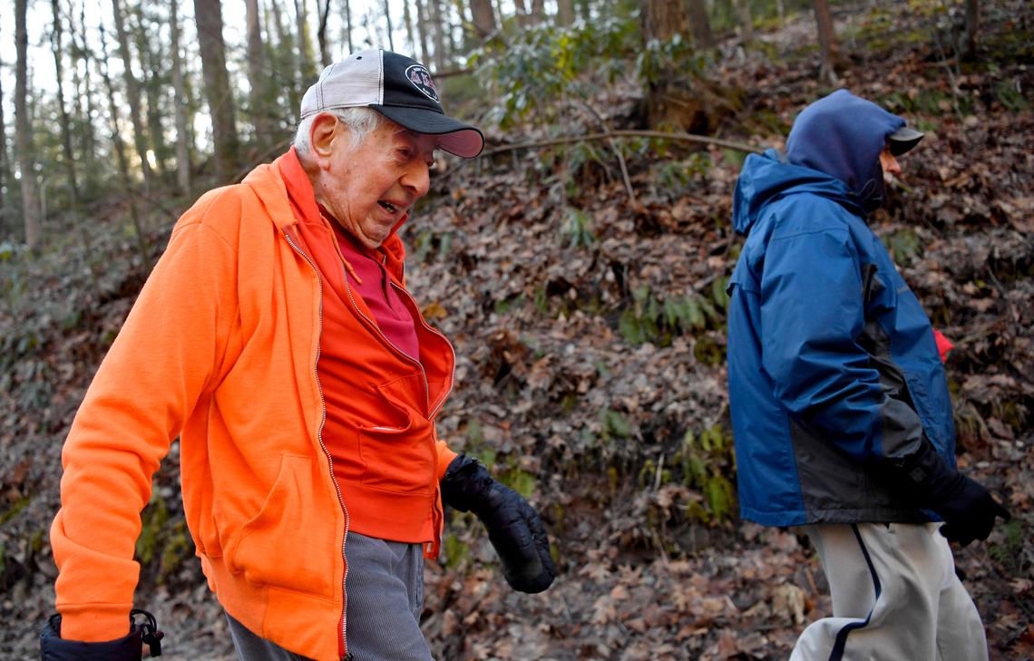 George Etzweiler makes his way up Laurel Run Road on Thursday, March 5, 2020. Etzweiler, a local icon, died March 16 at 105 years old.