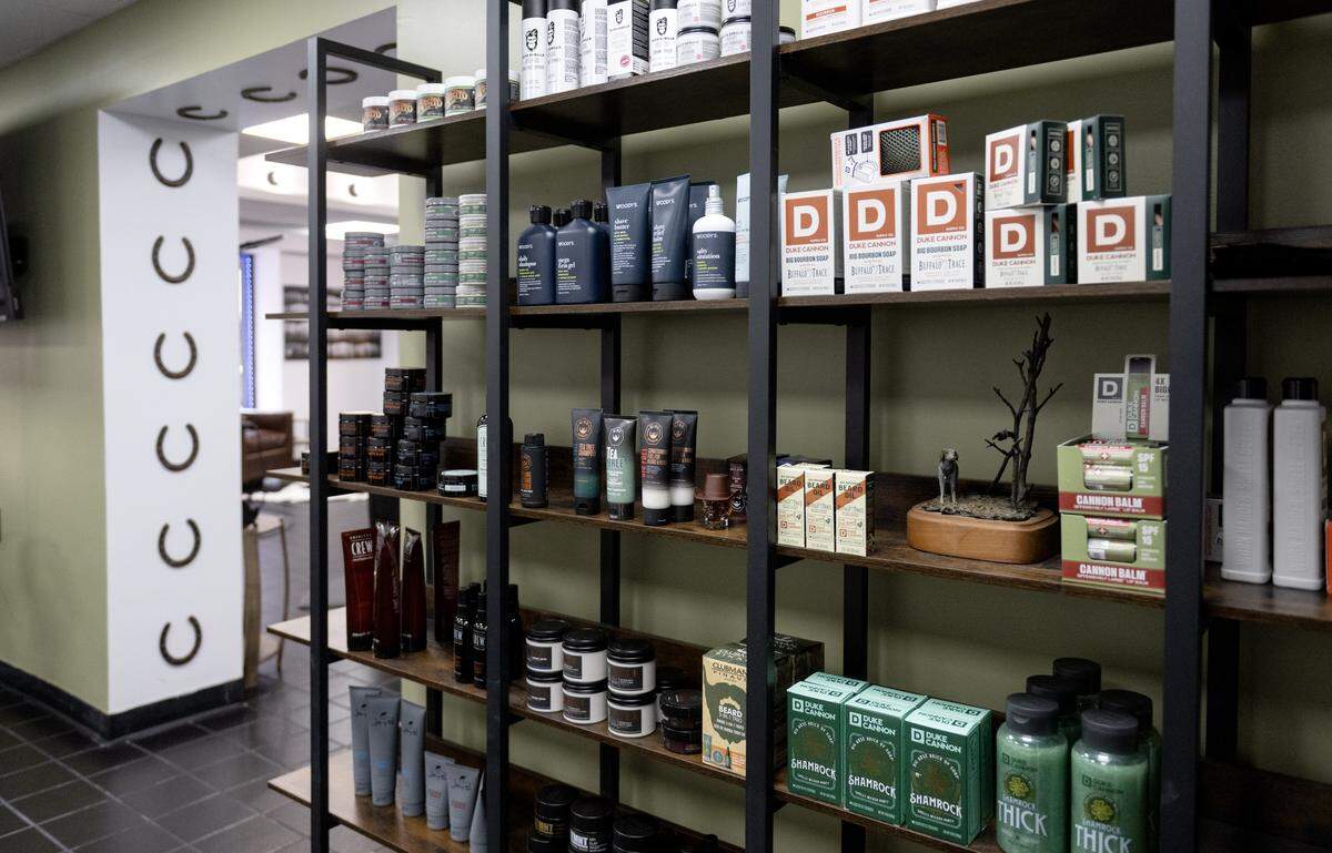 Hair and beard products at the Whiskey Barber Salon at 135 S. Pugh St. on Thursday, April 30, 2026.  