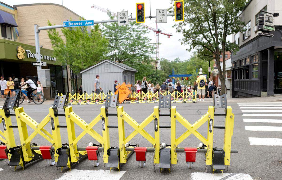 New barricades are being used to close Allen Street for the Central Pennsylvania Festival of the Arts on Wednesday, July 9, 2025.