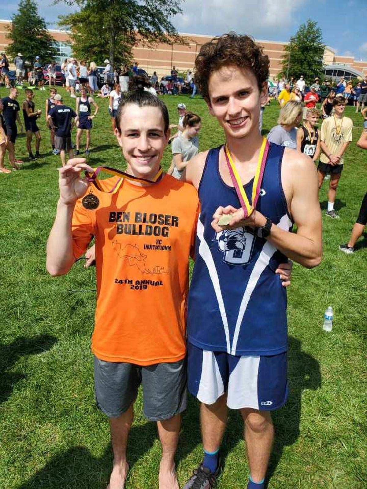 Philipsburg-Osceola’s Scott Frantz, left, and  Chad Muckey both earned medals at the Ben Bloser Bulldog Invitational at Big Spring High School in Newville on Saturday. Muckey placed first and Frantz 26th. 
