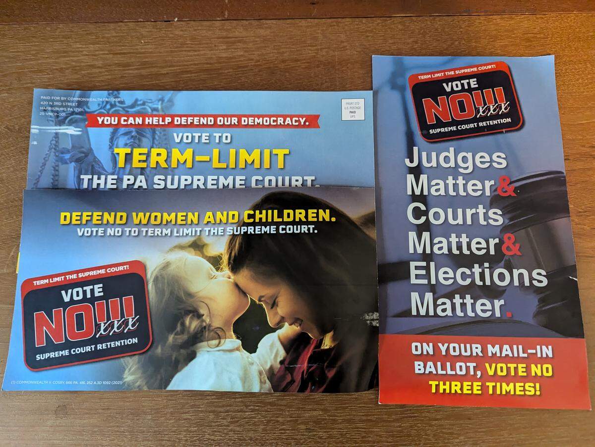 Three mailers paid for by Commonwealth Partners seeking to sway voters in upcoming retention elections.