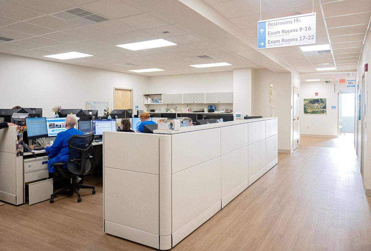 The nurses’ station at the new Geisinger Bellefonte Medical Clinic on Monday, Nov. 25, 2024.