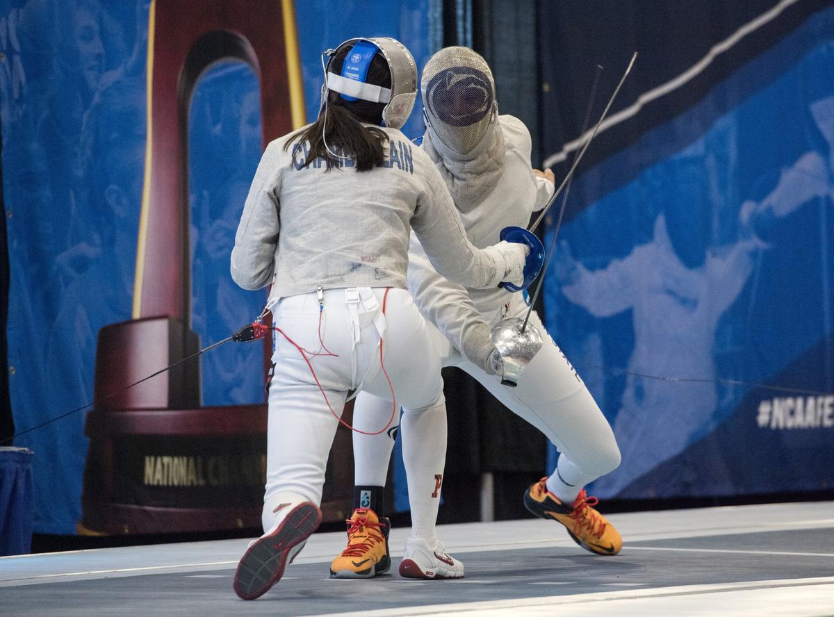 Penn State’s Zara Moss is pictured at the NCAA Fencing Championships on March 23, 2018 at the Multi-Sport Facility at Penn State. Moss has filed a federal lawsuit against her former coach.