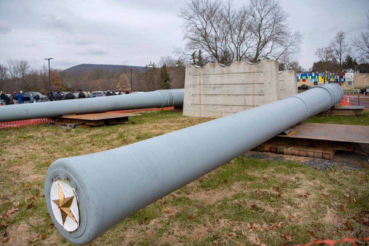 The guns from the battleship USS Pennsylvania are undergoing restoration outside of Pennsylvania Military Museum on Tuesday.