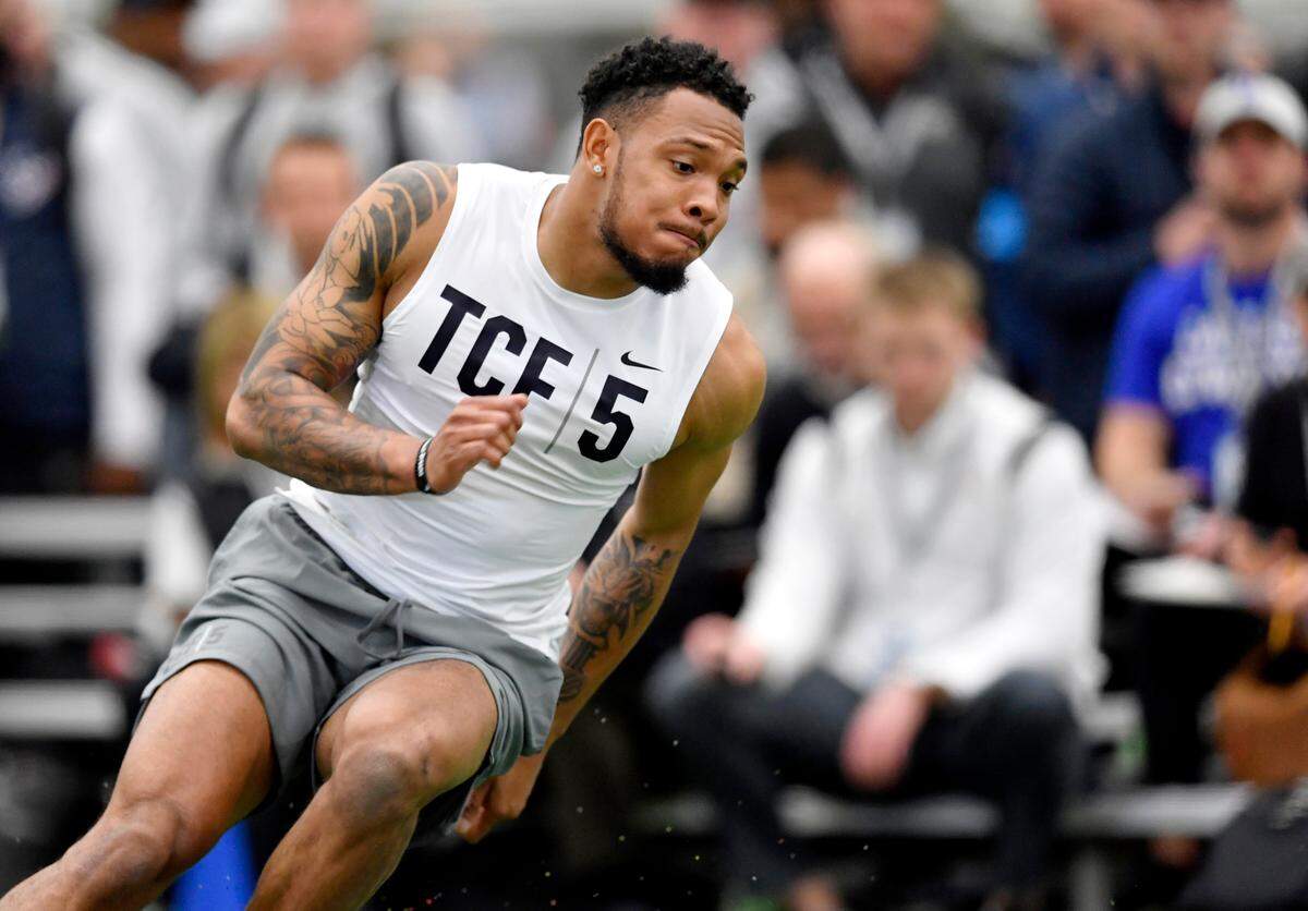Tariq Castro-Fields runs the pro shuttle during Penn State pro day on Thursday, March 24, 2022.