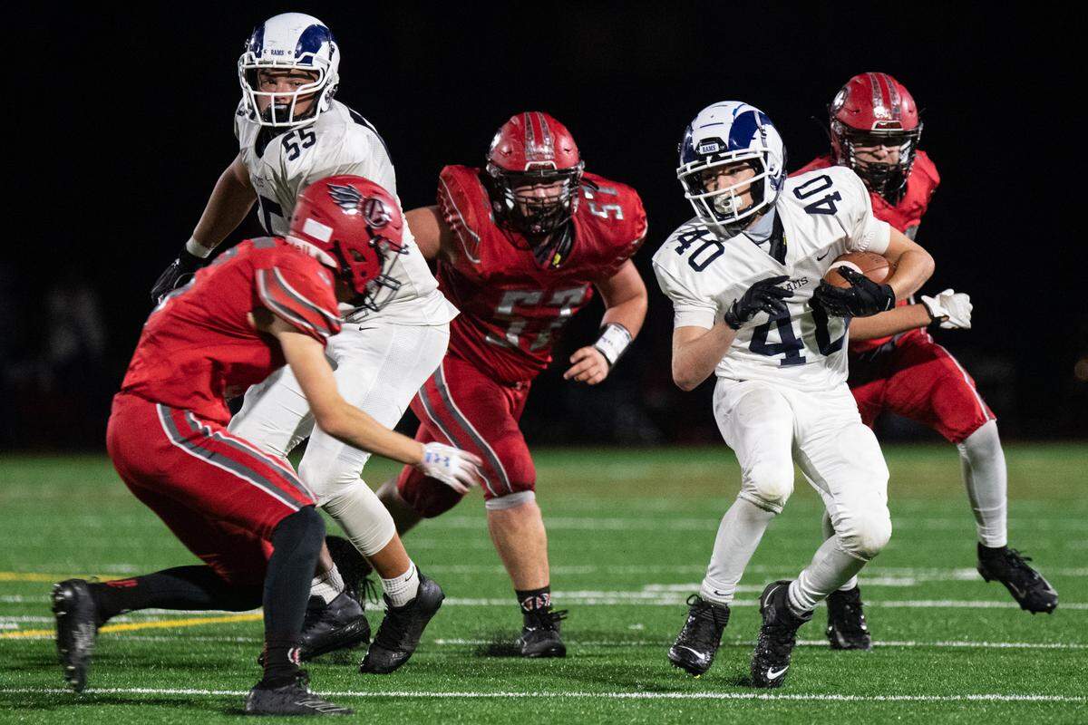 Penns Valley’s Seth Baney (40) runs the ball against Bellefonte Area High School on Friday, Oct. 2, 2020 in Bellefonte, Pa.