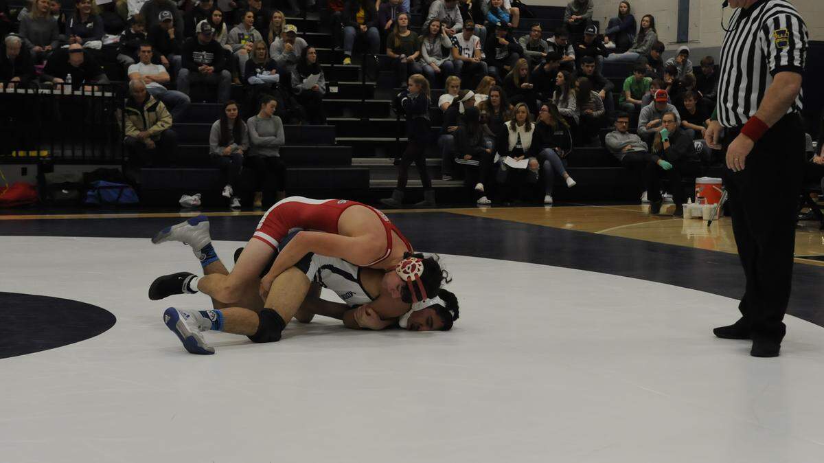 Bellefonte’s Cole Stewart earned his 100th win during the Virginia Duals on Saturday. He topped Culpeper’s (Va.) Connor Flynn (not pictured) in 1:20.