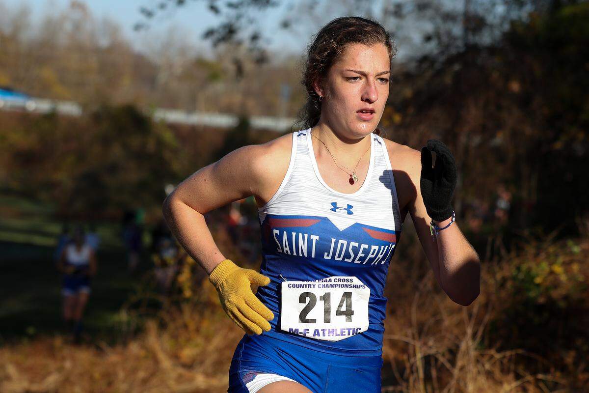 Saint Joseph’s Kathleen Simander runs in the PIAA Class 1A girls cross country championship race held Saturday, November 2, 2019 at Parkview Cross Country Course in Hershey, PA. Matthew O’Haren/For The Centre Daily Times