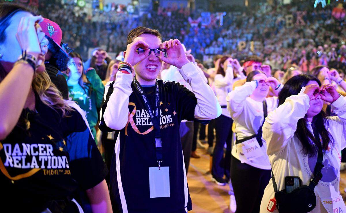 Braden Fleagle learns the line dance during Penn State Thon on Friday, Feb. 21, 2025.