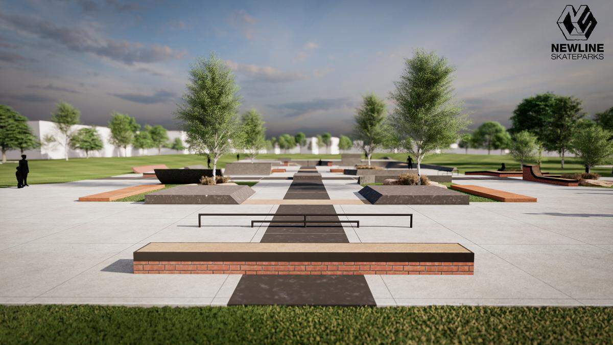 A rendering of what State College’s Action Sports Park at High Point Park could look like. A draft of the skatepark was designed by New Line Skateparks, which was inspired by the conceptual design of local pro skateboarder Jake Johnson.