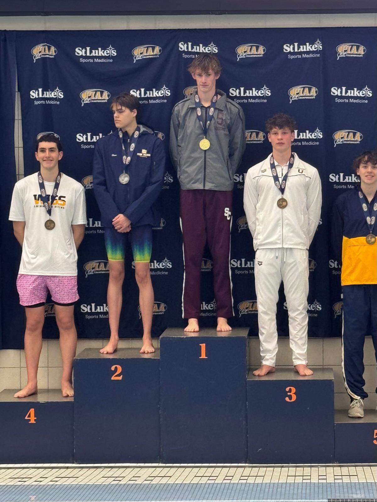 State High senior Sam Huggins claimed gold in the 200 freestyle in the PIAA Swimming and Diving Championships at Bucknell’s Kinney Natatorium. He also placed third in the 500 freestyle.