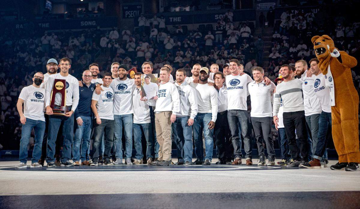 The 2011 and 2012 Penn State wrestling teams are honored during the match.