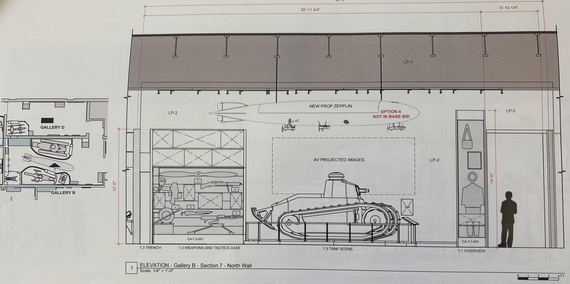 Another perspective of the preliminary design, produced by The Design Minds Inc., that shows part of the World War I gallery at the Pennsylvania Military Museum.