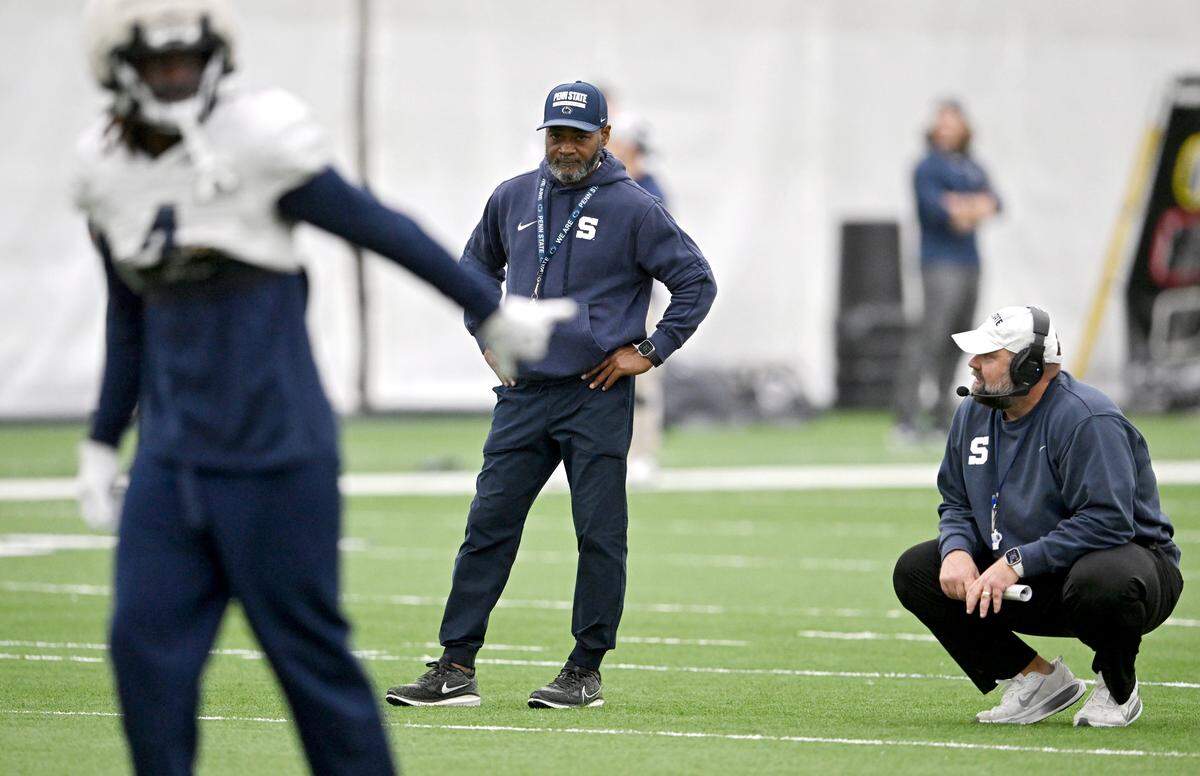 Penn State interim coach Terry Smith watches as the offense lines up to run a play during practice on Wednesday, Oct. 29, 2025. 
