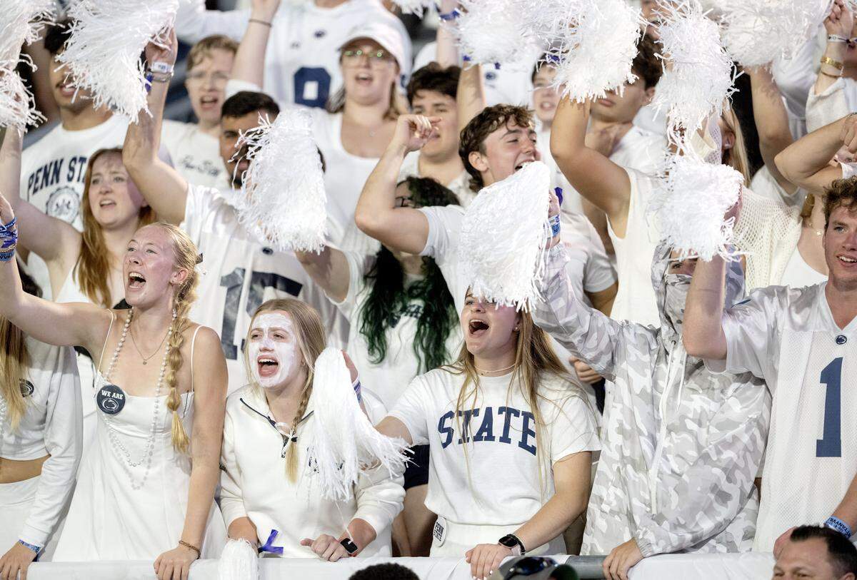 The Penn State student section cheers during the game against Oregon on Saturday, Sept. 27, 2025 in the White Out. 