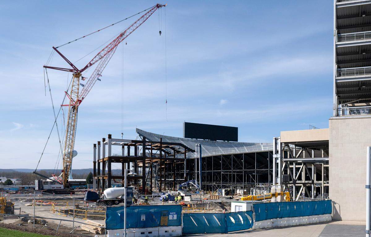 Construction on the west side of Beaver Stadium on Wednesday, April 9, 2025.