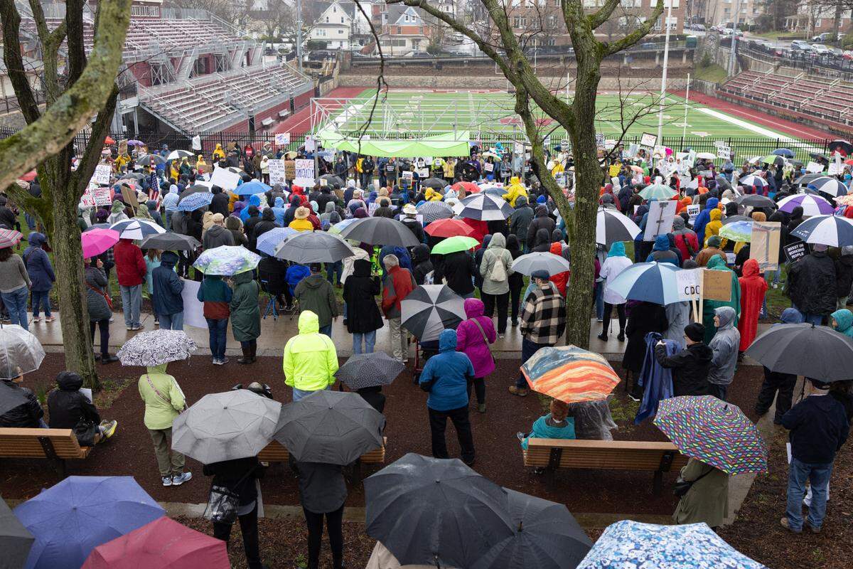 More than 500 people attended the “Hands Off!” rally at State College’s Sidney Friedman Park, in opposition of President Donald Trump. The event was part of a nationwide effort that saw more than 1,000 similar rallies held across all 50 states.