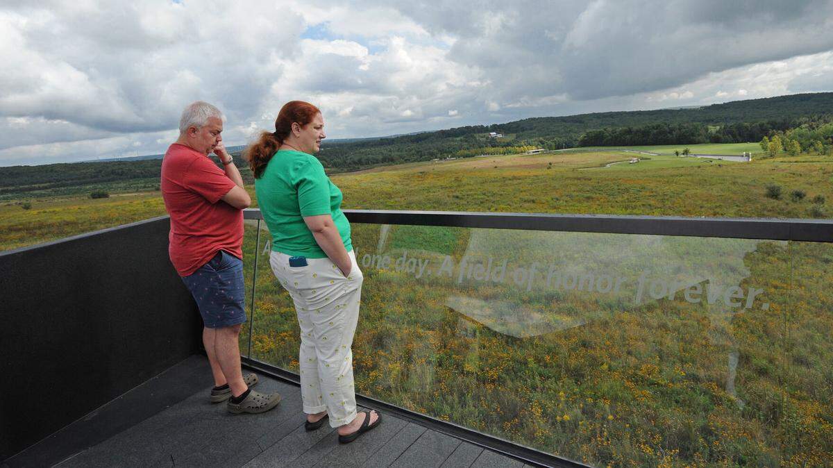 Robert and Audrey White, of Baltimore, look out over the grounds of Flight 93 National Memorial during a visit on Tuesday, Sept. 6, 2022.