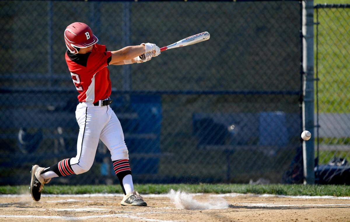 BellefonteÕs Triston Hekcman gets a base hit in the second inning of the game against Eastern York in the PIAA playoffs on Monday, June 7, 2021.  A run was scored from the hit after an error for Eastern York.  
