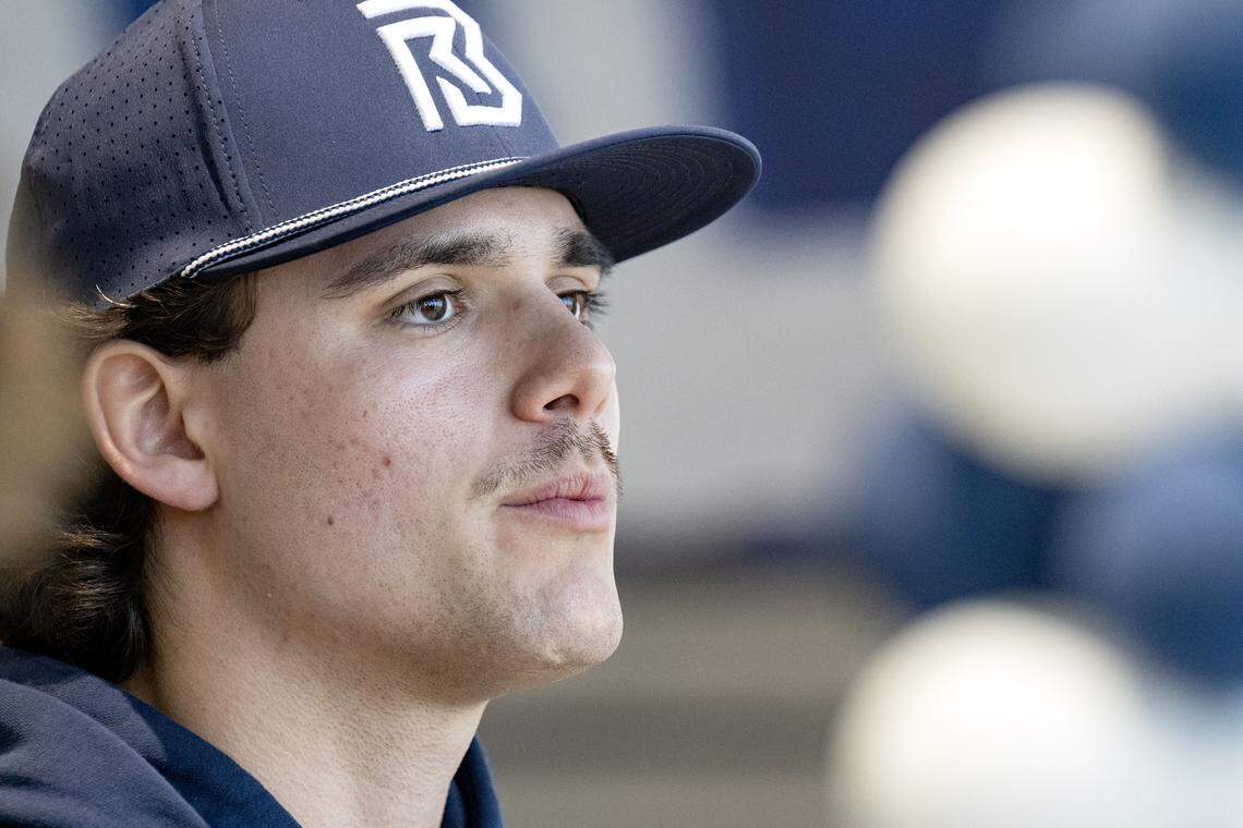 Penn State quarterback Rocco Becht talks to reporters on Wednesday, Feb. 25, 2026. 