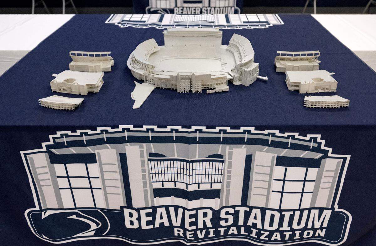 A diagram of the Beaver Stadium construction in the job trailer on Thursday, Dec. 19, 2024 when the companies working on the project, Barton Malow, Alexander and AECOM Hunt signed a partnership with OSHA.