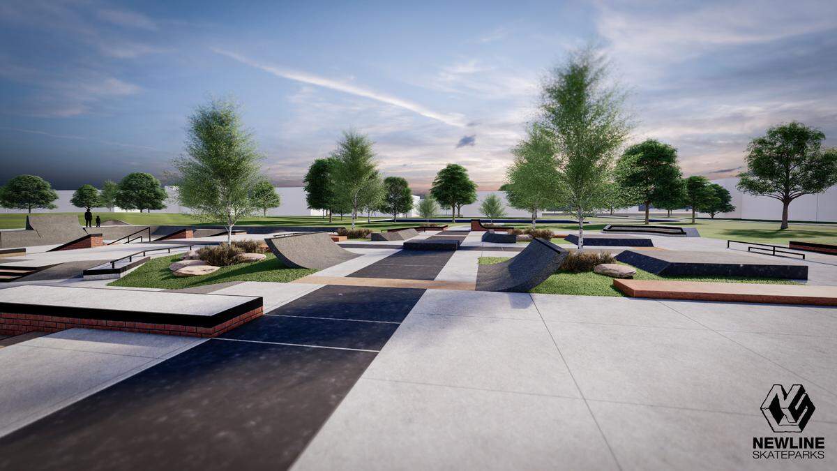 A rendering of what State College’s Action Sports Park at High Point Park could look like. A draft of the skatepark was designed by New Line Skateparks, which was inspired by the conceptual design of local pro skateboarder Jake Johnson.
