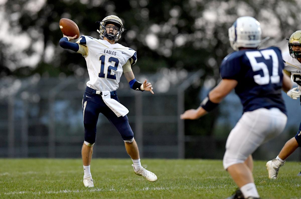 Bald Eagle Area’s Jaden Jones makes a pass during the game against Penns Valley on Friday Sept. 6, 2019. Jones left the game after the first quarter.