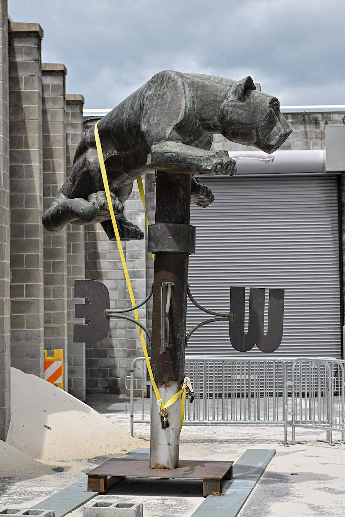 A 10-foot and roughly 2,000 pound Nittany Lion weather vane that sits at the top of Beaver Stadium was taken down during construction but is expected to be back in place later this week.