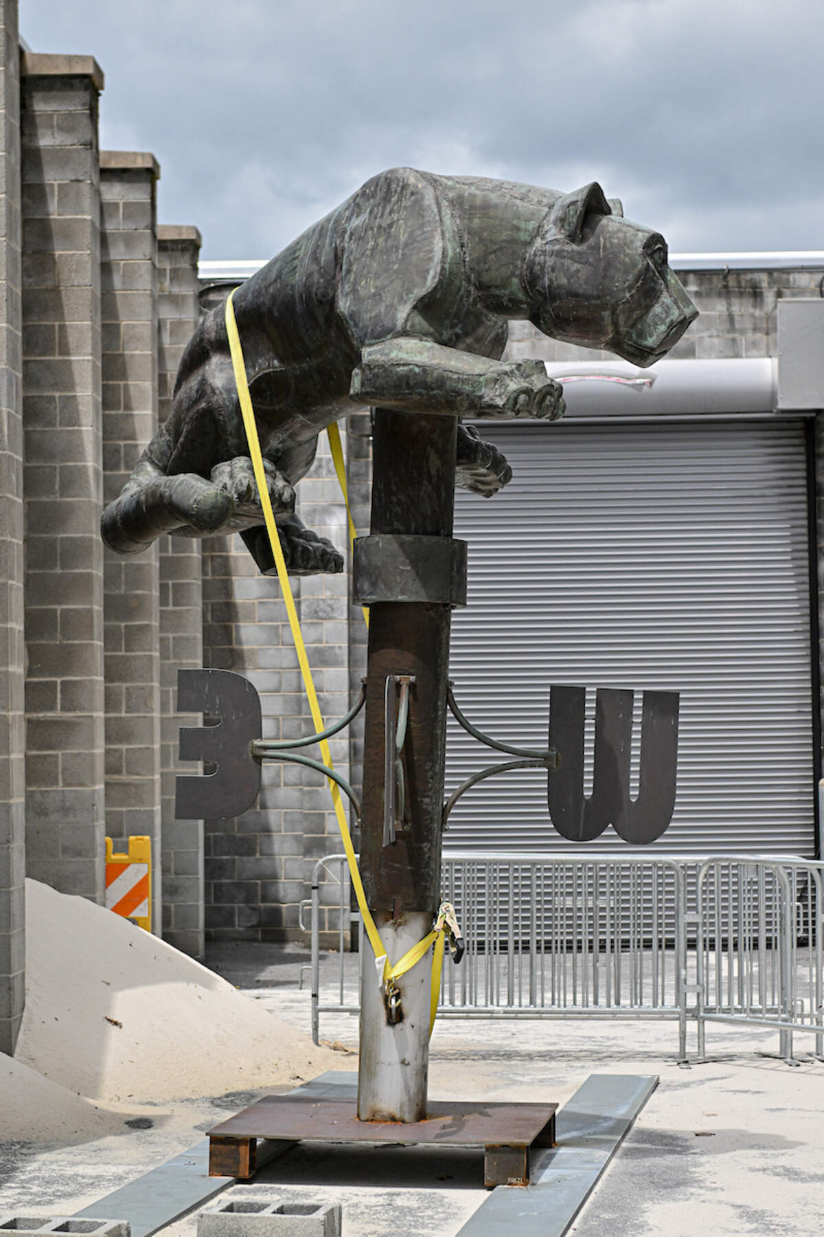 A 10-foot and roughly 2,000 pound Nittany Lion weather vane that sits at the top of Beaver Stadium was taken down during construction but is expected to be back in place later this week.