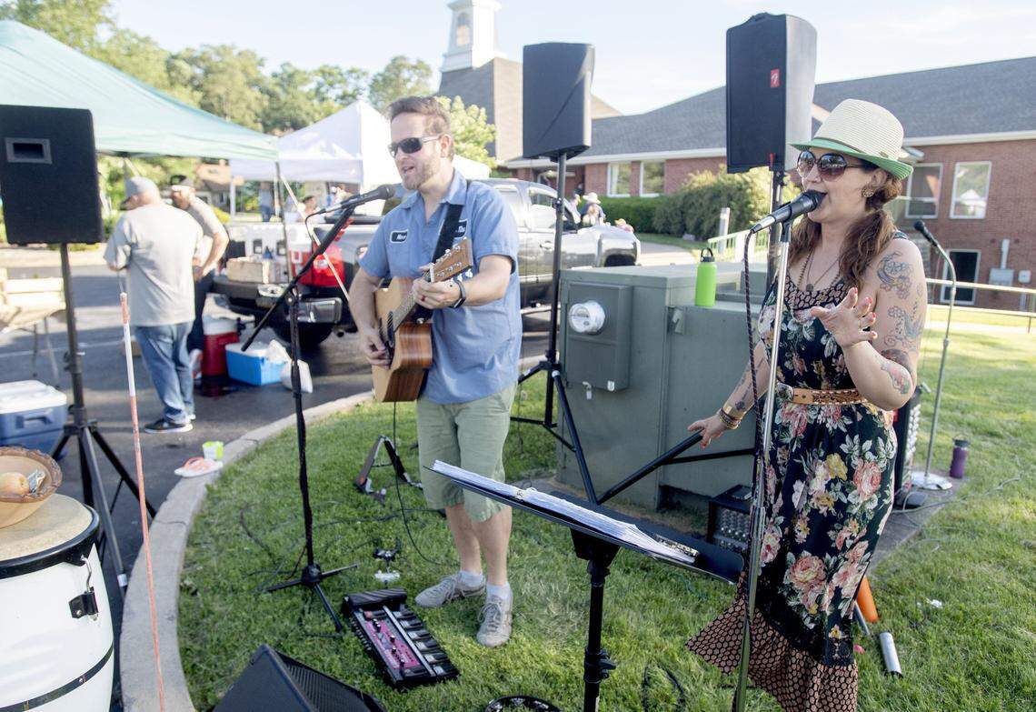Anchor&Arrow, Matt and Jenn Dashem, perform at the Pine Grove Mills Farmers market at Saint Paul's Lutheran Church on Thursday, June 14, 2018.