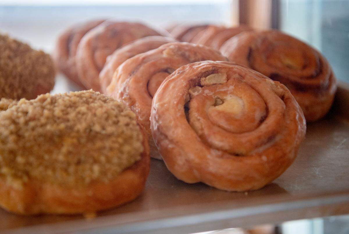 Glazed apple fritters were on display Monday at Mammy’s Donut Shop in Rebersburg.