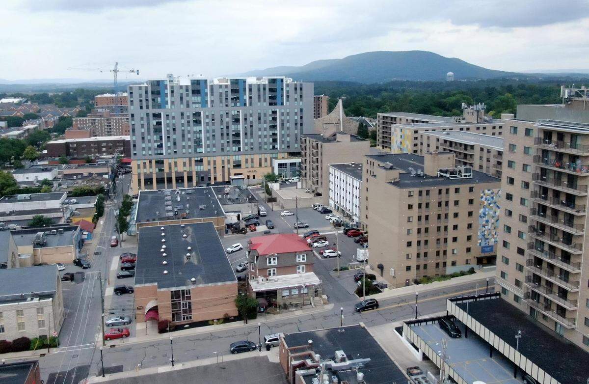 An aerial look at some of the high rises of downtown State College on Wednesday, July 27, 2022.