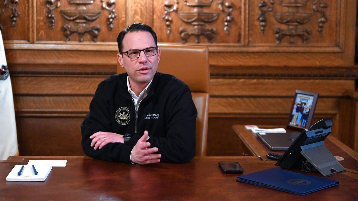 Gov. Josh Shapiro in his Capitol office during a recent interview. He released the first budget plan of his administration Tuesday.