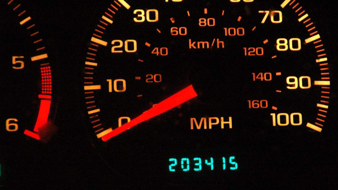 File photo of an odometer reading. Authorities say two New Jersey men pleaded guilty to tricking buyers with altered odometers showing lower mileage readings.