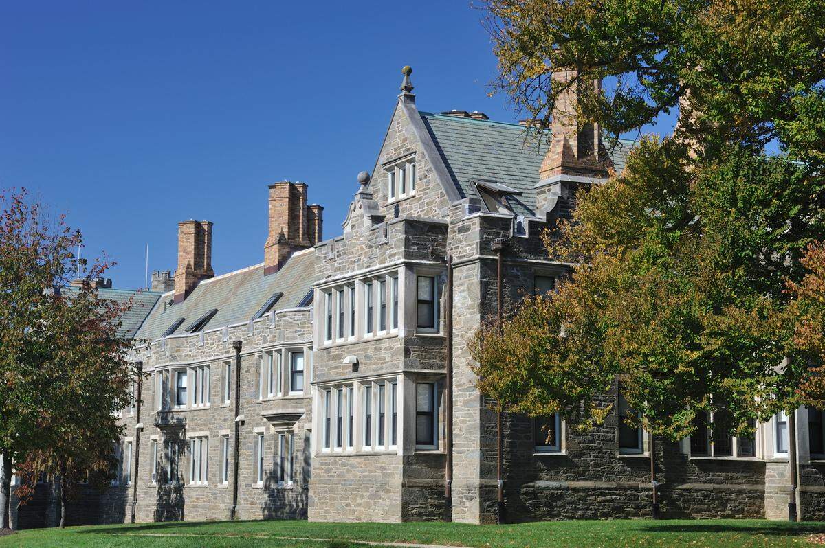 “Campus building in Bryn Mawr College, Pennsylvania, USA. Bryn Mawr College is a private women’s liberal art college founded in 1885. It is located in Bryn Mawr, a suburban community ten miles west of Philadelphia. It was the first higher education institution in to offer graduate degrees including Ph.D. to women in the United States.”