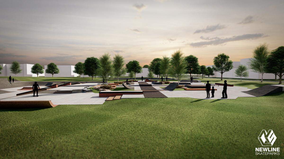 A rendering of what State College’s Action Sports Park at High Point Park could look like. A draft of the skatepark was designed by New Line Skateparks, which was inspired by the conceptual design of local pro skateboarder Jake Johnson.