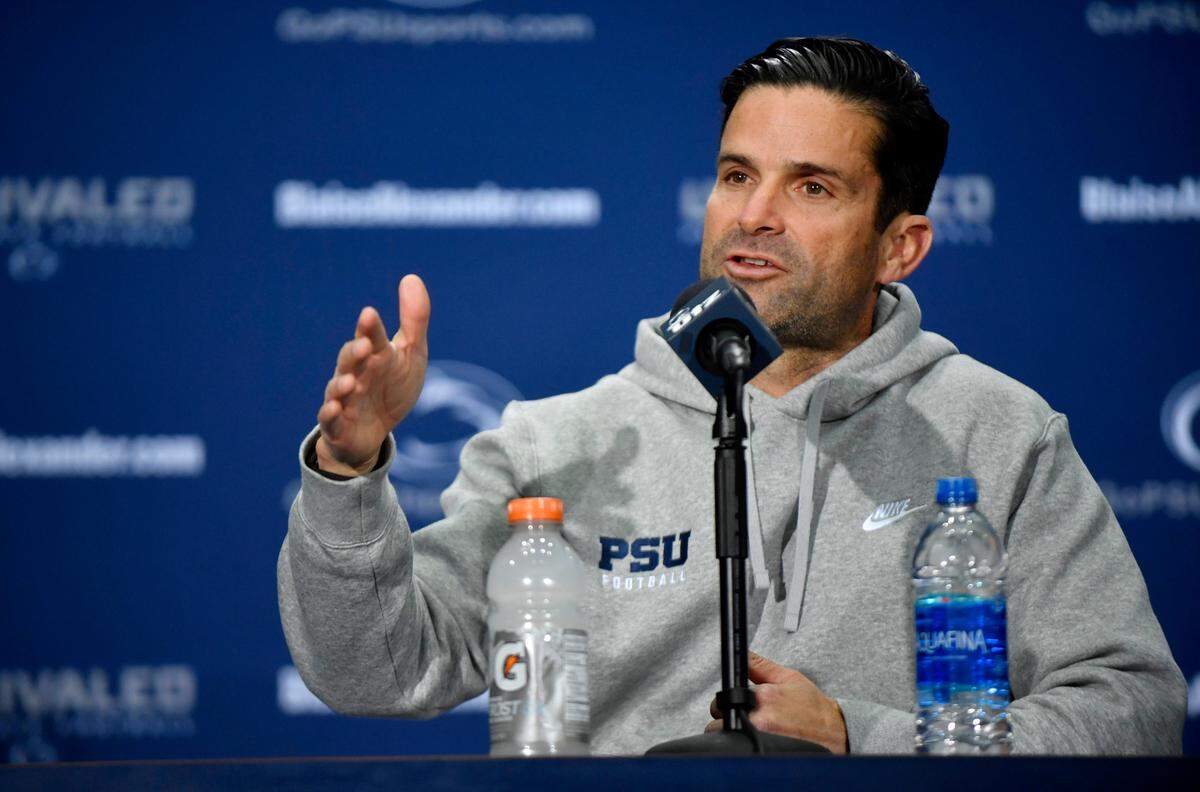 Penn State defensive coordinator Manny Diaz talks to the media on Friday, Dec. 16, 2022.