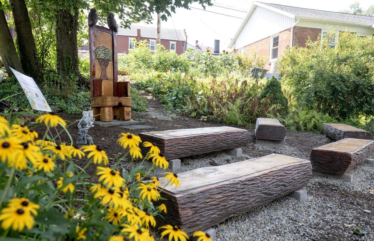 An educational area in the Bellefonte Community Children’s Garden on Tuesday, July 29, 2025.  