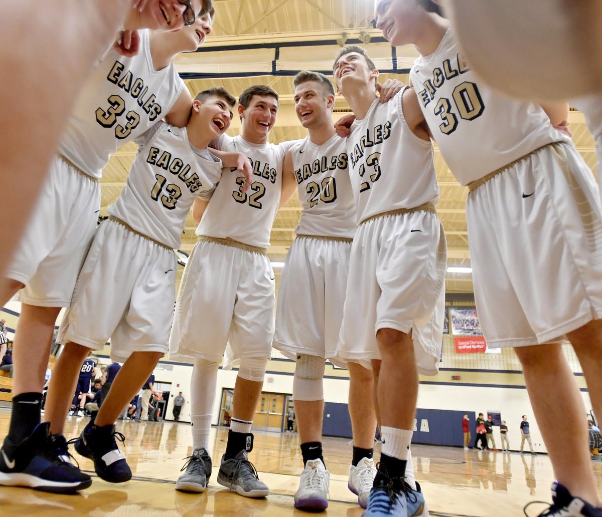 Bald Eagle Area boys’ basketball gets pumped up for their game against Philipsburg-Osceola on Tuesday, Jan. 29, 2019.